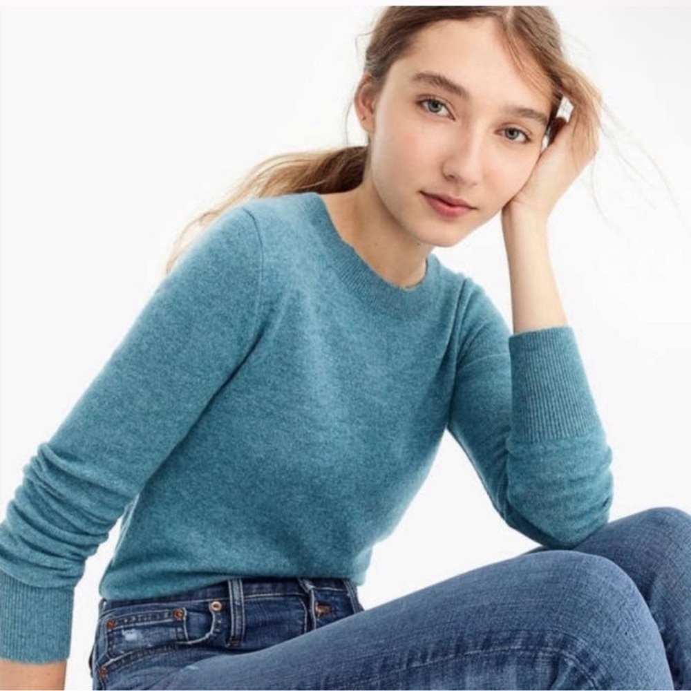 Tahari Pure Luxe 100% Cashmere Crewneck Sweater Heather Ocean Teal Turquoise